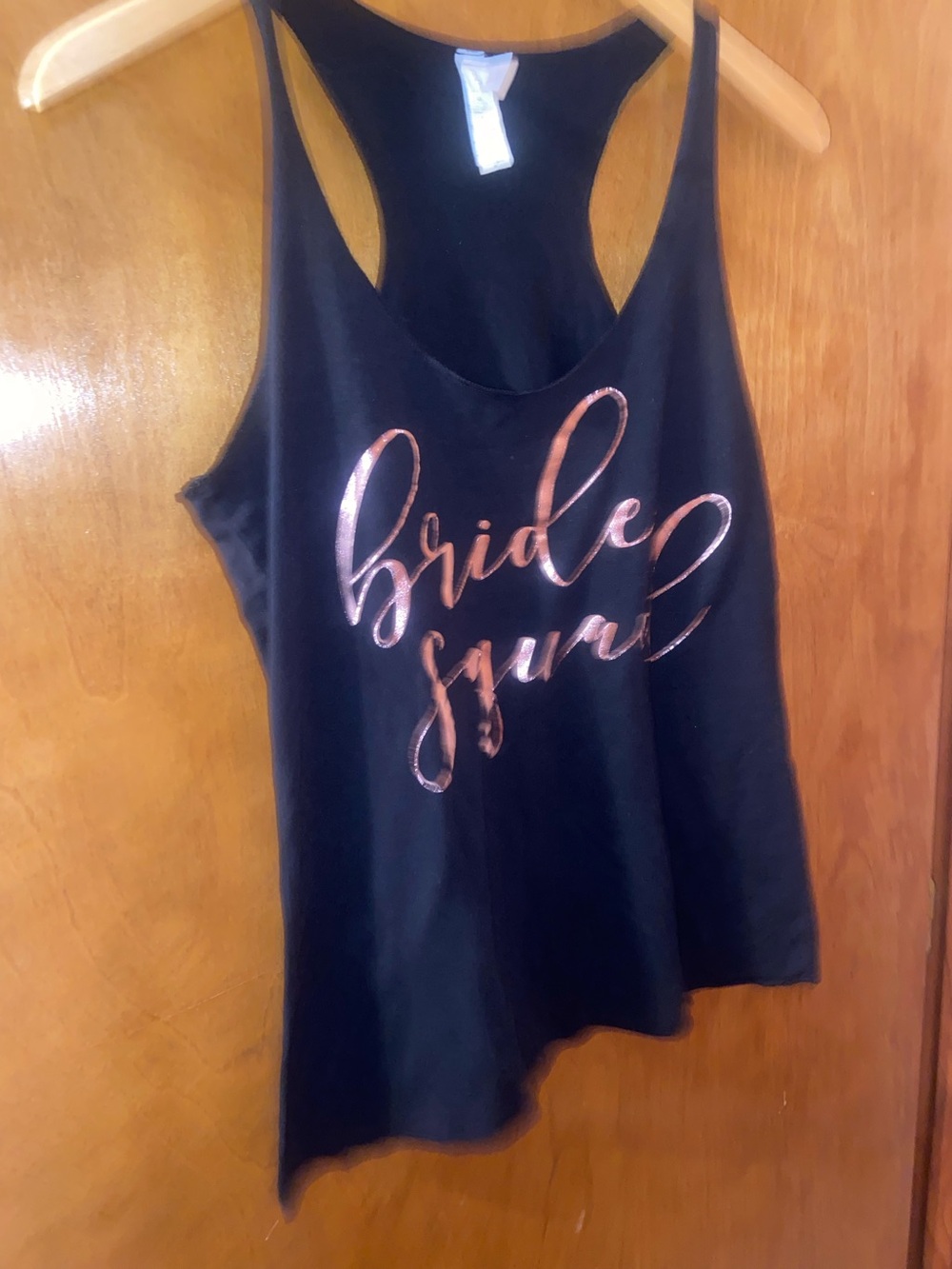 Bride Squad Black Tank Top with Rose Gold Script Size Small